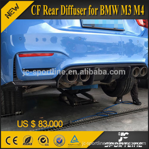 JC Sportline Carbon Fiber V Style M4 Rear Diffuser For BMW F80 M3 4D F82 M4 2D